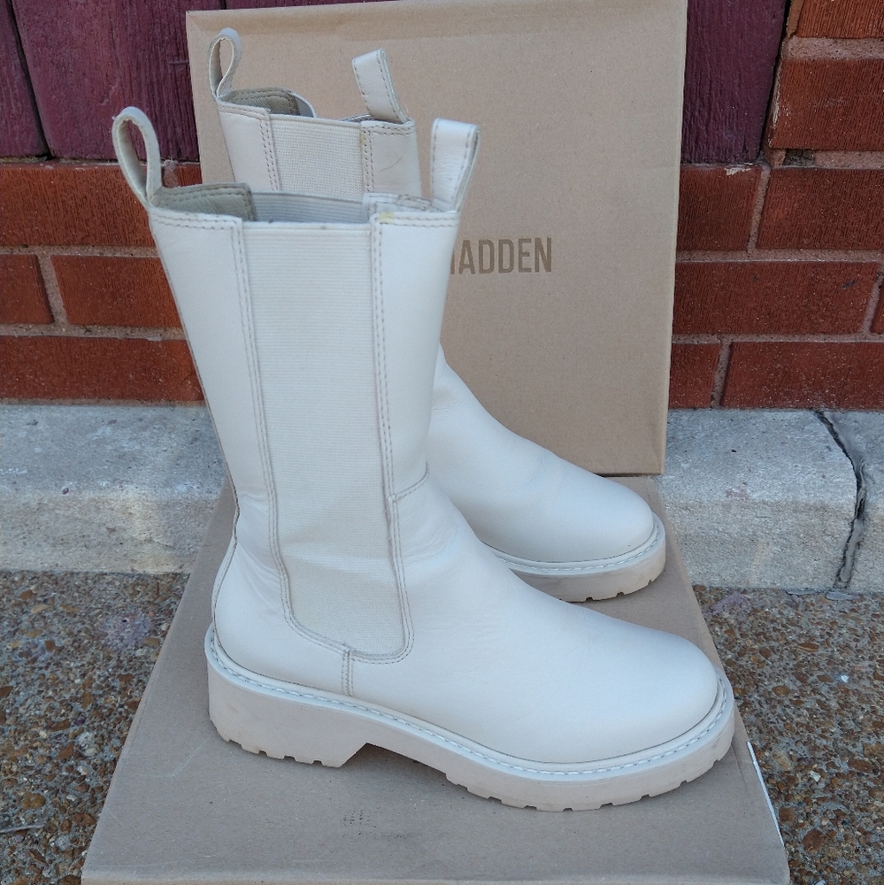 Steve Madden Yairy Boots Size 6.5 Bone Leather